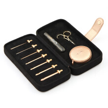 KnitPro Oasis Interchangeable Crochet Hook Starter Set – 7 Heads (2-5mm) with Grey Onyx Wood Handle & Rose-Gold Accents KP30961-74