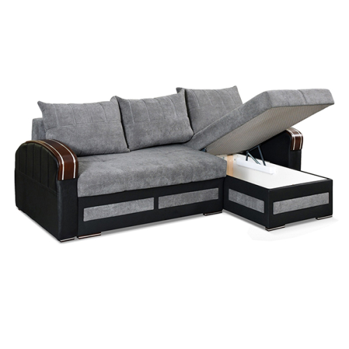 (Grey, Right Corner) Kevin Fabric Ottoman Storage Corner Sofa Bed 2