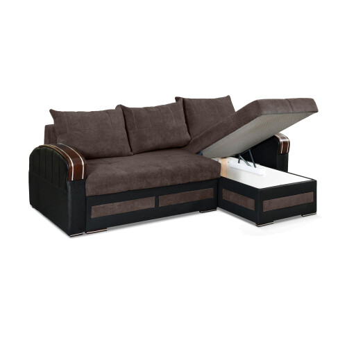 (Brown, Right Corner) Kevin Fabric Ottoman Storage Corner Sofa Bed 2