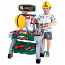 CHILDRENS BOYS TOY WORK BENCH WITH 45+ TOOLS HARD HAT ROLE PLAY BUILDERS SET 881