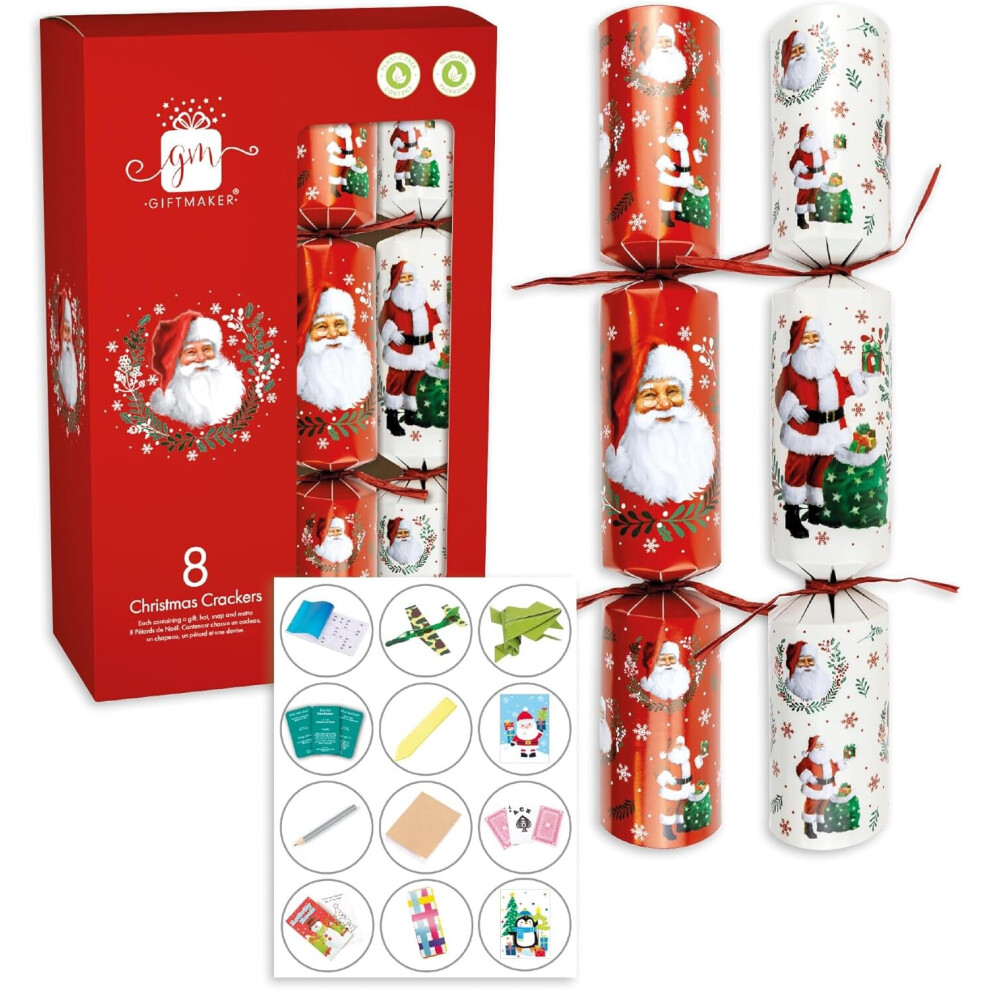 Traditional Father Christmas Crackers With Gifts & Party Hats Pack Of 8