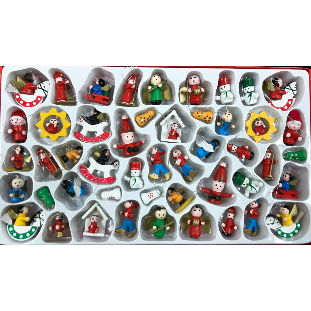 Hand Painted Small Traditional Wooden Christmas Tree Decorations 48pk