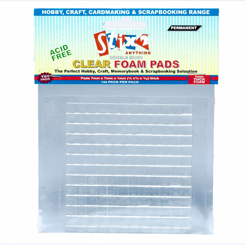 Stix2 144 Clear Craft Foam Sticky Pads - 7Mm X 7Mm X 1Mm | Craft Adhesives
