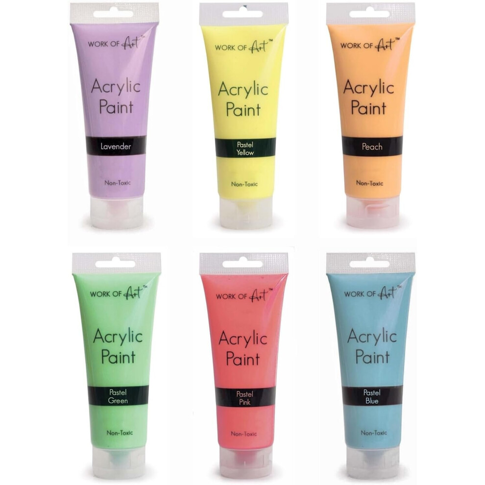 Tallon International Set Of 6 Pastel Colour 75Ml Acrylic Paint Tubes Non-Toxic For Artists