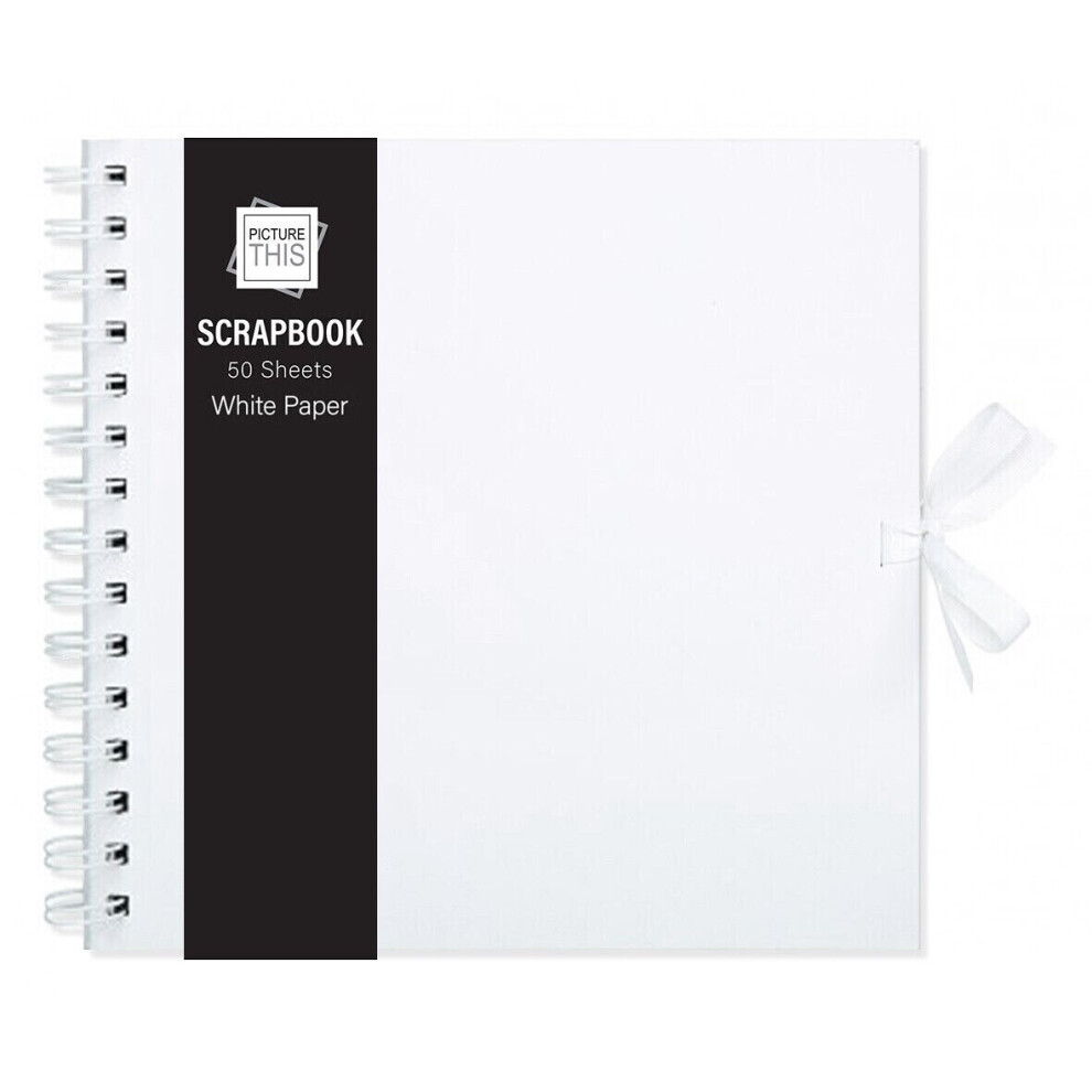 White Scrapbook 20cm Memory Photo Album Journal Book & Ribbon Tie