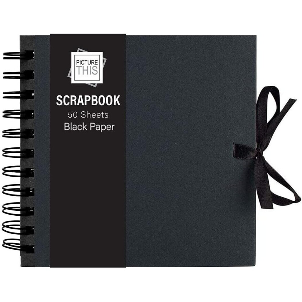 Black Scrapbook For Memories And Photos With 50 Black Or White Pages & Ribbon Closure