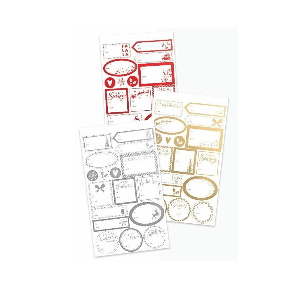 100 Traditional Christmas Gold/Red/Navy Foil Self Adhesive Label Stickers Gift Present Tags