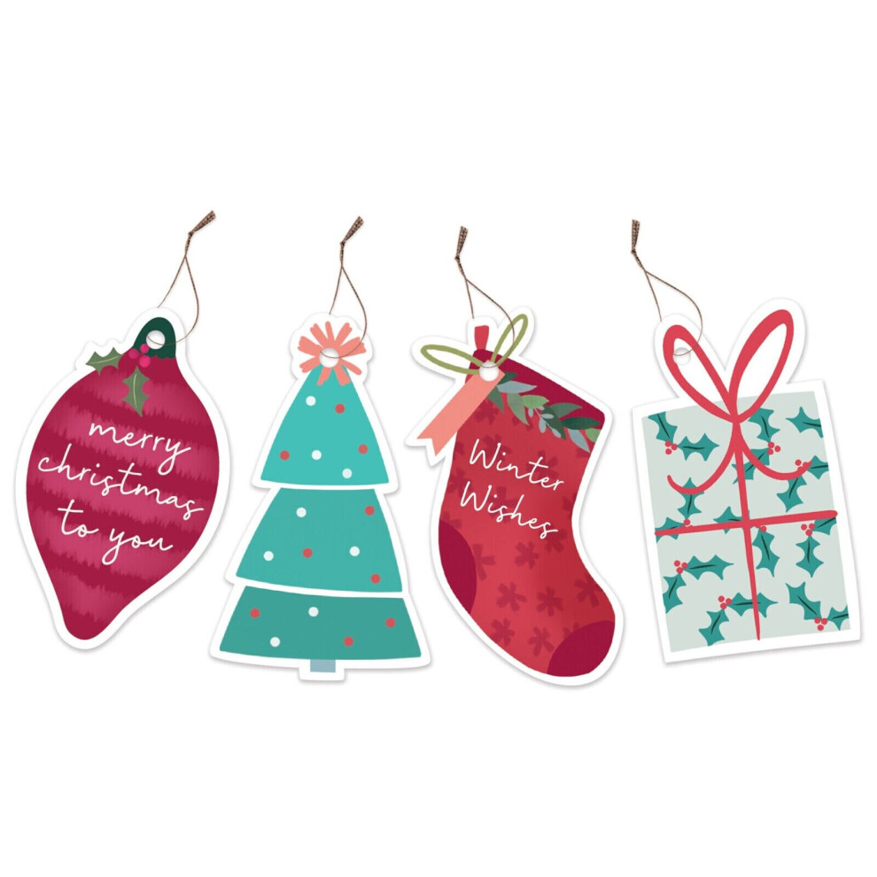20 Shaped Christmas Gift Tags Printed Present Wrapping Xmas Assorted Labels 0181