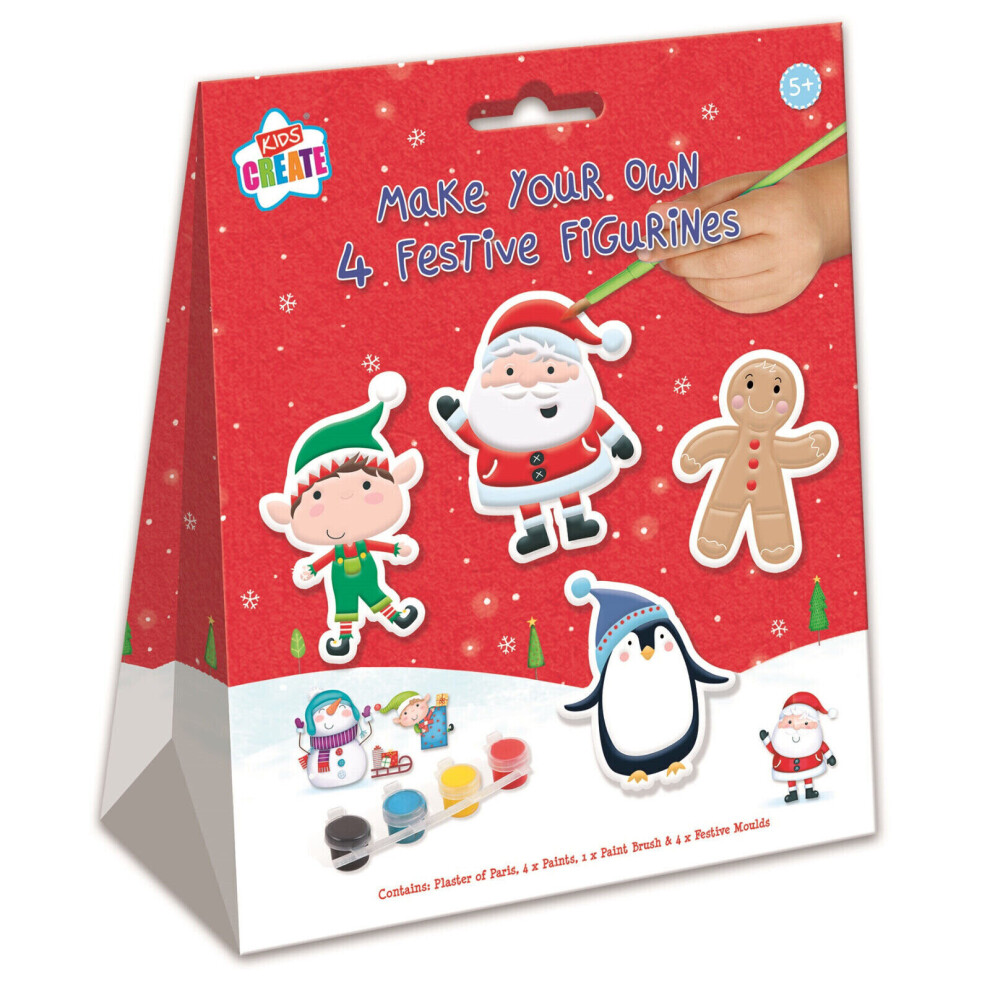 Kids Create Make & Paint Your Own Christmas Plaster Figures Santa Elf Childrens Craft Kit