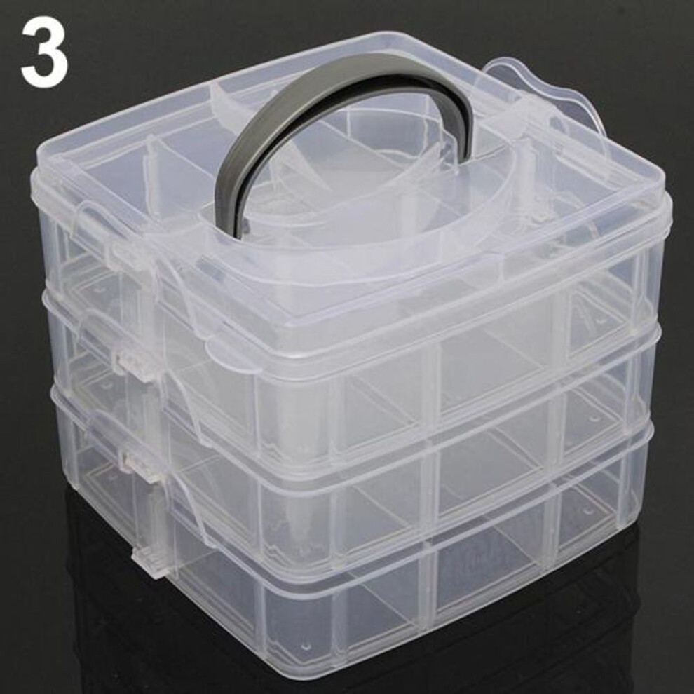 (white) 3 Layers 18 Compartments Clear Storage Box Container Jewelry Bead Organizer Case