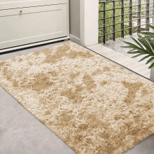(Tye Dye Cream, 60 x 110 cm (1ft 9'' x 3ft 6'')-- (Large Doormat/Bath Bathroom Mat)) Non Slip Shaggy Rugs For Living Room Carpet Runner
