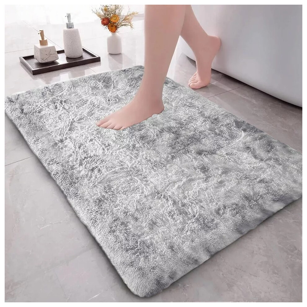 (Tye Dye Light Grey, 60 x 110 cm (1ft 9'' x 3ft 6'')-- (Large Doormat/Bath Bathroom Mat)) Non Slip Shaggy Rugs For Living Room Carpet Runner