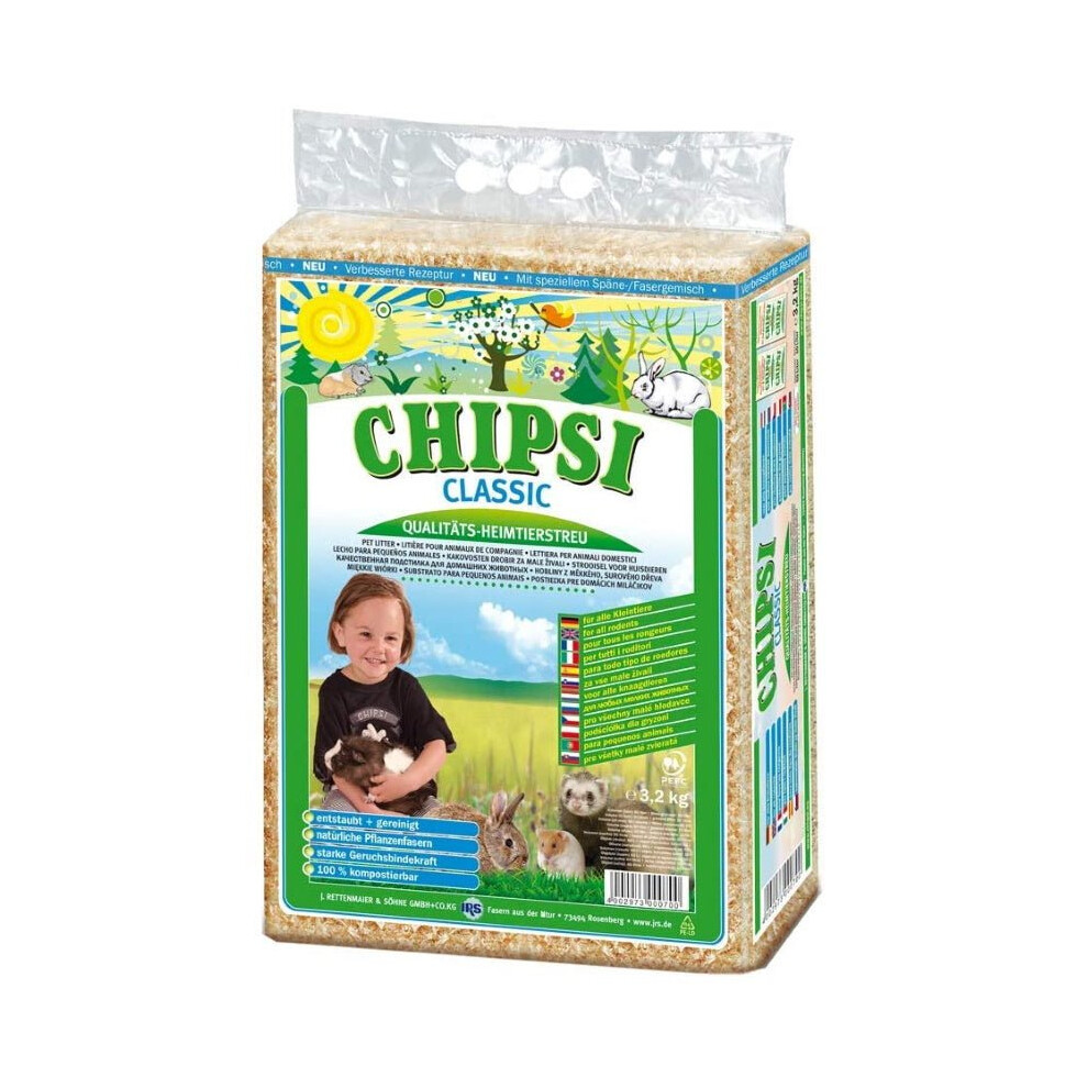 Chipsi Classic 3.2Kg / 60L Small Animal Litter - Dust-Free Softwood Chips, Absorbent & Odour-Binding