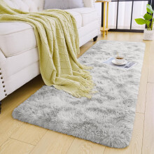 (Tye Dye Light Grey, 60 x 220 cm (1ft 9'' x 7ft 2'')-- (Runner Rug)) Non Slip Shaggy Rugs For Living Room Carpet Runner