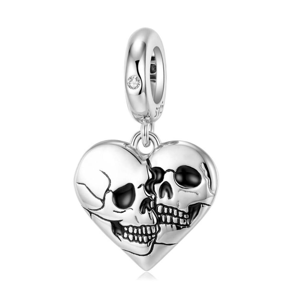 (as the picture) Flower And Skull Cartoon Charm Beads Halloween Real 925 Sterling Silver Enamel Pendant Fit Original Charm Bracelet Women Jewelry