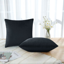 (Pack of 1, Plain Velvet Filled Cushion Black) Luxury Velvet Filled Cushions Pack of 1, 2 & 4 Quilted Cushion Pads