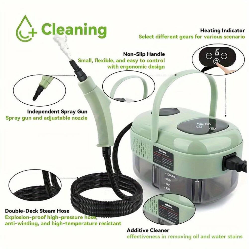 (green, European plug) Car Cleaning Furniture Cleaning New 40.58 Oz High Temperature And High Pressure Steam Cleaner Household Small Kitchen Air Conditioner Washing Machine