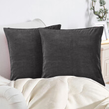 (Pack of 2, Plain Velvet Filled Cushion Charcoal) Luxury Velvet Filled Cushions Pack of 1, 2 & 4 Quilted Cushion Pads