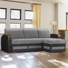 (Grey, Right Corner) Kevin Fabric Ottoman Storage Corner Sofa Bed