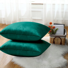 (Pack of 2, Plain Velvet Filled Cushion Green) Luxury Velvet Filled Cushions Pack of 1, 2 & 4 Quilted Cushion Pads