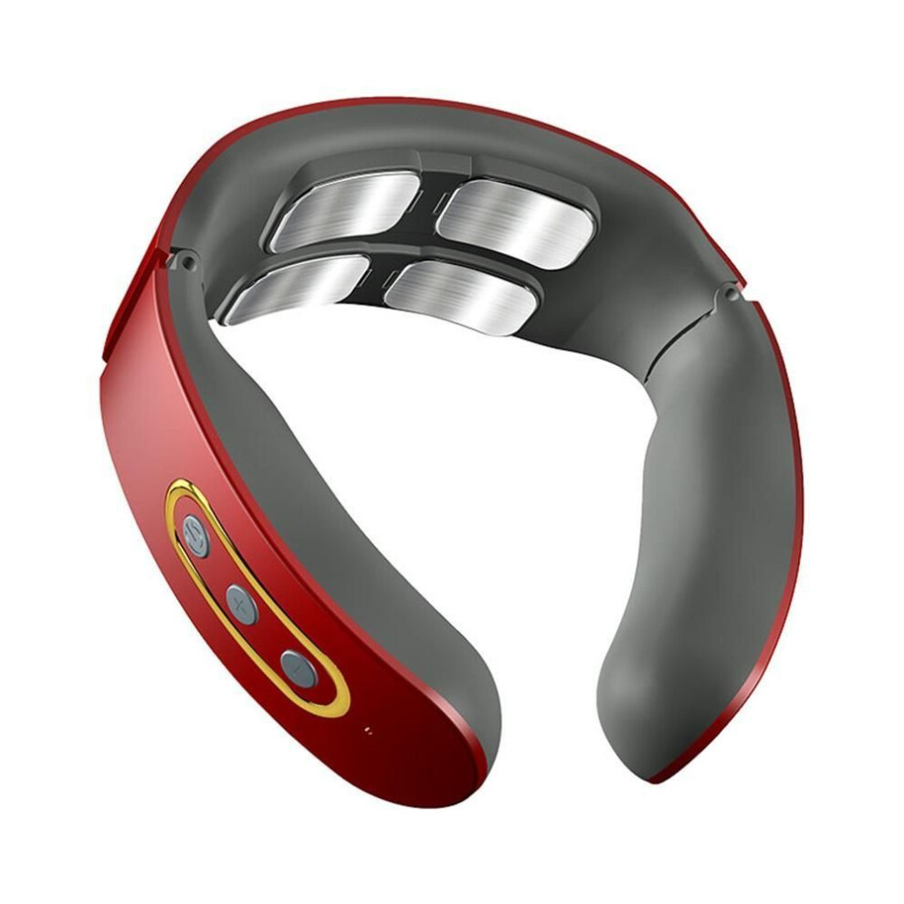 (red) Ems Electric Neck Massager, Back Pulse 6 Modes Head And Cervical Spine Massager, Wireless Smart Shoulder Massager Hot Compress Pain Relief