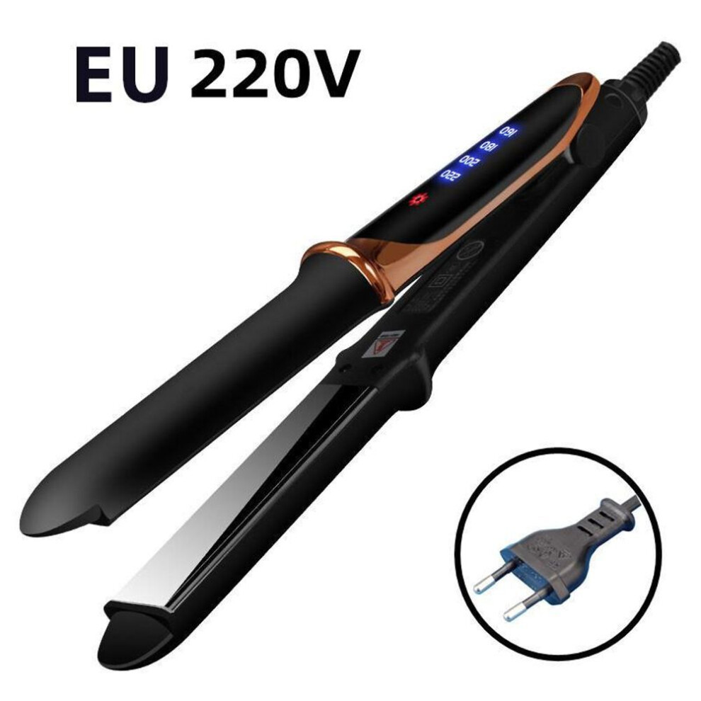 (black) 2 In 1 Hair Straightener Ceramic Hair Curler Lcd Display Iron Heating Fast Curl Hair 4 Levels Adjustable Temperature