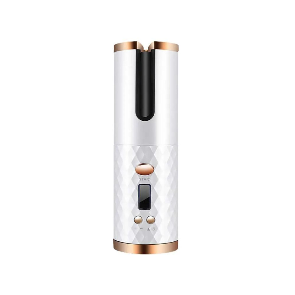 (white) Automatic Hair Curler Ceramic Hair Curling Iron Hair Waver Wand Curling Wand Cordless USB Curler Iron