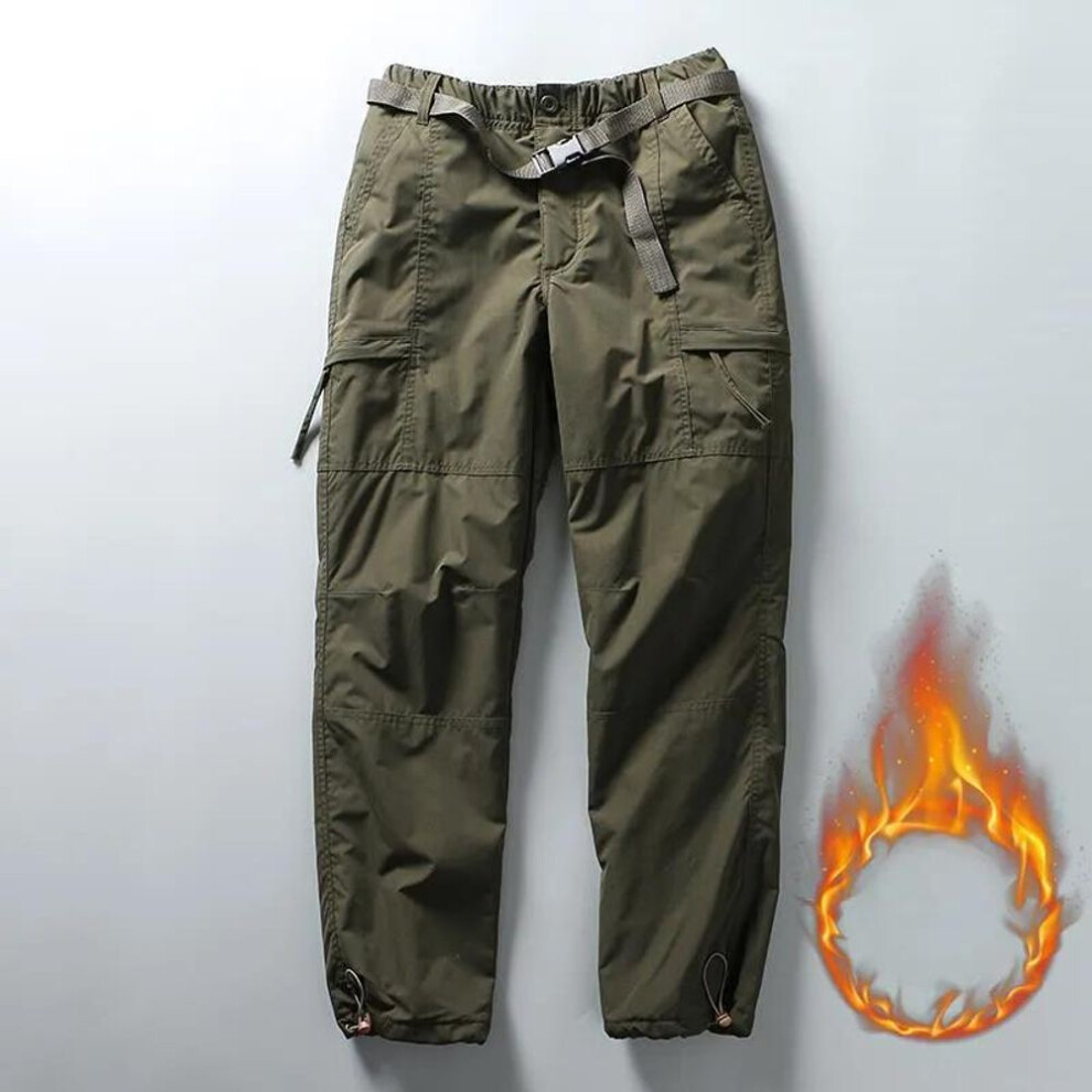 (dark green, 6XL) Tooling Pants Thick Waterproof Fleece Cargo Pants Men Women Winter Outdoor Multi-pockets Loose Straight Overall Trousers
