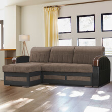 (Brown, Left Corner) Kevin Fabric Ottoman Storage Corner Sofa Bed