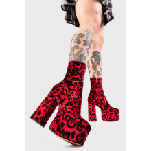(UK7, Red) Lamoda Adore You Red LEO PU Platform Ankle Boots For Women, Animal Print UK 8