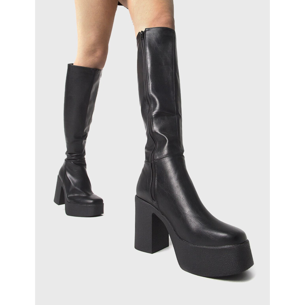 Lamoda (Uk7, ) Slick Nicks Pu, Platform Knee High Women Boots Chunky Heel Uk 8 Black