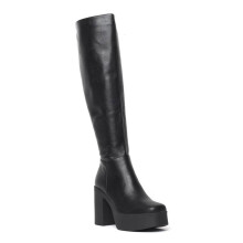 (UK9, Black) Lamoda Slick Nicks Wide Calf Platform Knee High Boots Black PU Wide Fit UK9