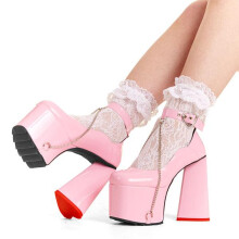 (UK7, Pink) Lamoda Goodbye Forever Pink PAT Platform Heels Bold High Heel Fashion Shoes UK7