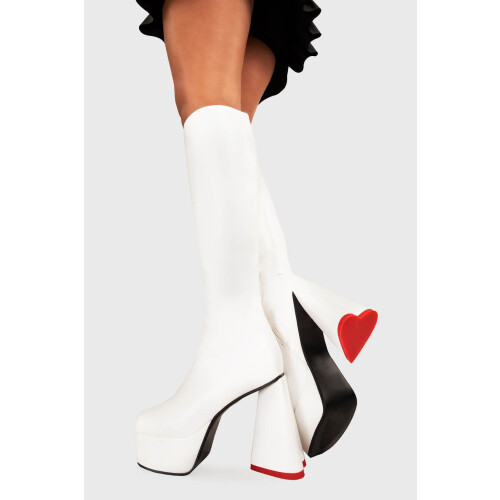 (UK7, White) Lamoda Sweet Talker White Platform Knee High Boots Round Toe Chic Tall UK 8