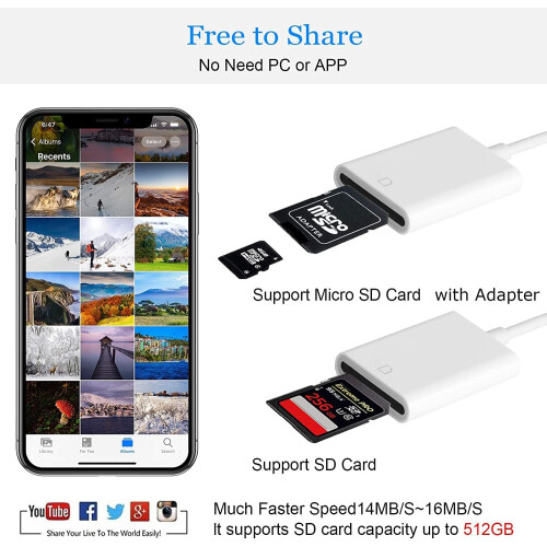 [Apple MFi Certified] iPhone SD Card Reader, Lightning to SD Card Camera Reader for iPhone/iPad Memory Card Adapter Camera Card Viewer Reader 1