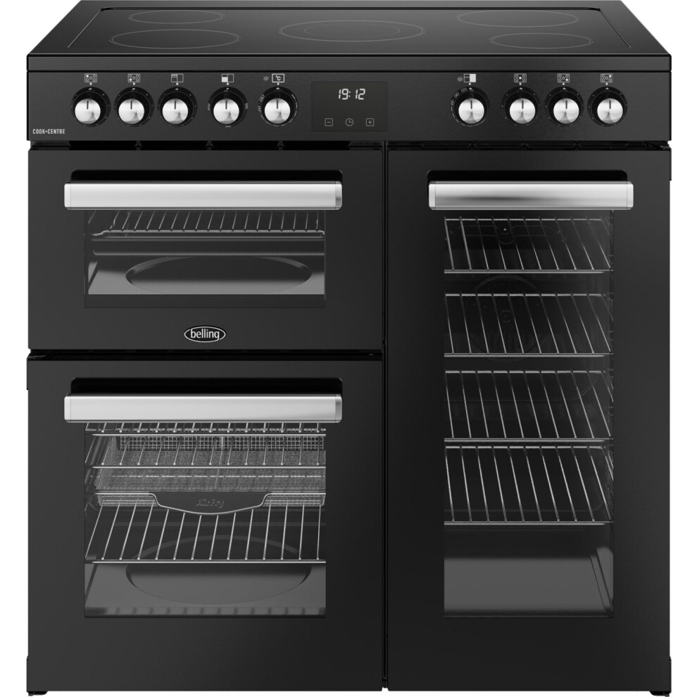Belling Cookcentre 90E 90cm Electric Range Cooker with Ceramic Hob – Black, Stylish & Smart Cooking