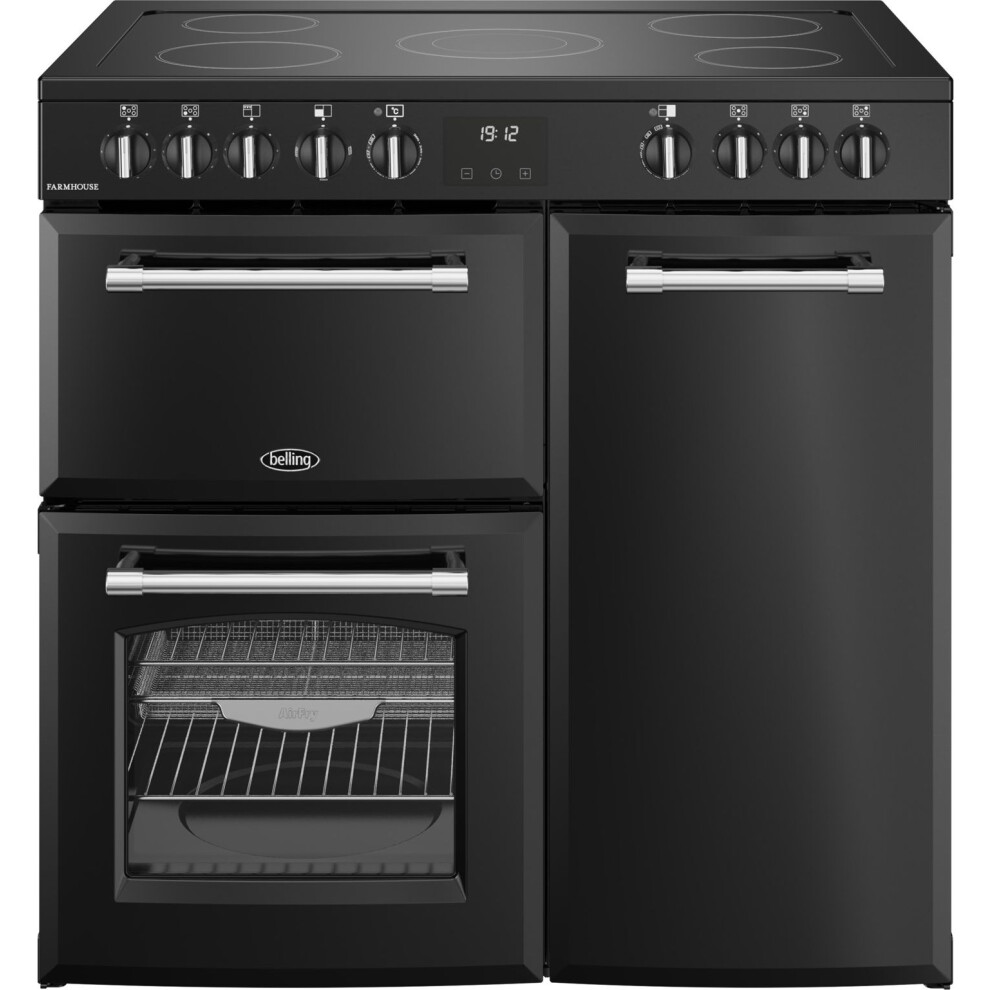Belling Farmhouse 90E 90cm Electric Range Cooker with Ceramic Hob – Black, Efficient & Versatile