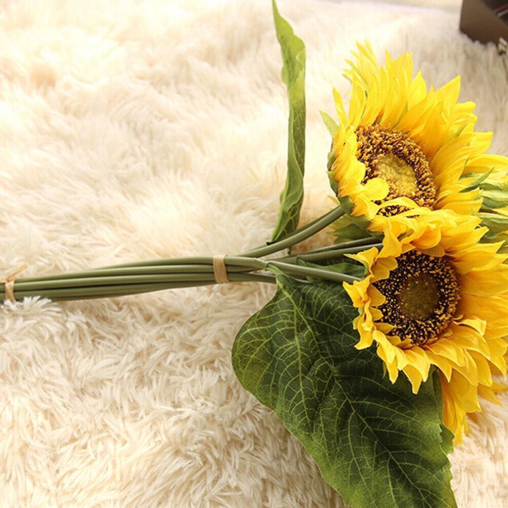 Artificial Flowers Fake Yellow Sunflower Bouquet Wedding Party Decor Props Crafts