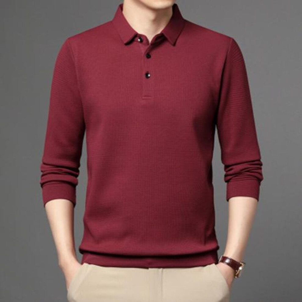 (wine red, XL) Brand Polo Shirt Men Long Sleeve Business Casual Polo Shirt Mens Clothes Spring Autumn Solid Male Turn Down Collar Tops Tees