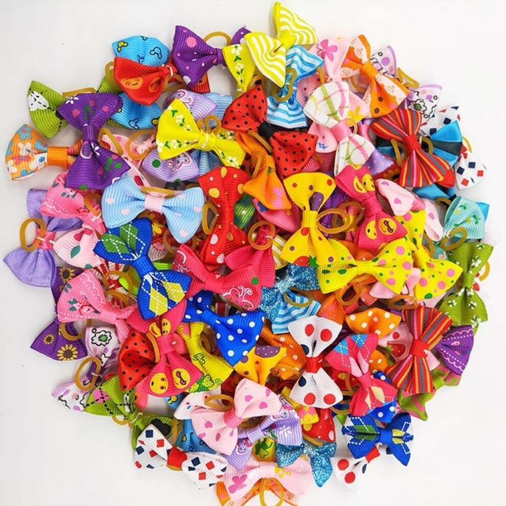 (as the picture) 50pcs Cute Pet Dog Bows Hair Accessories Grooming Puppy Hair Accessories With Rubber Bands Pet Headwear