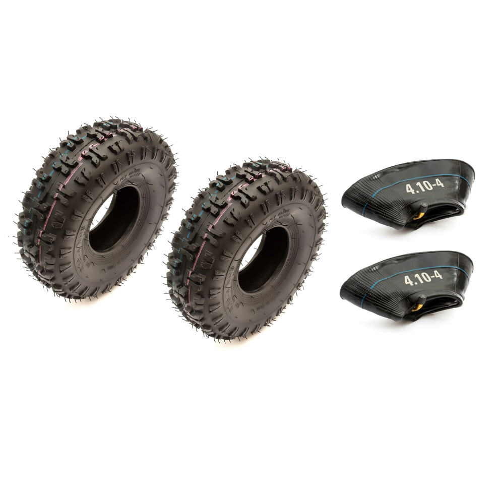 2X Tyre & Innertube 4.10-4 Knobbly Off Road Tread Kids 49Cc Buggy 5056213574451