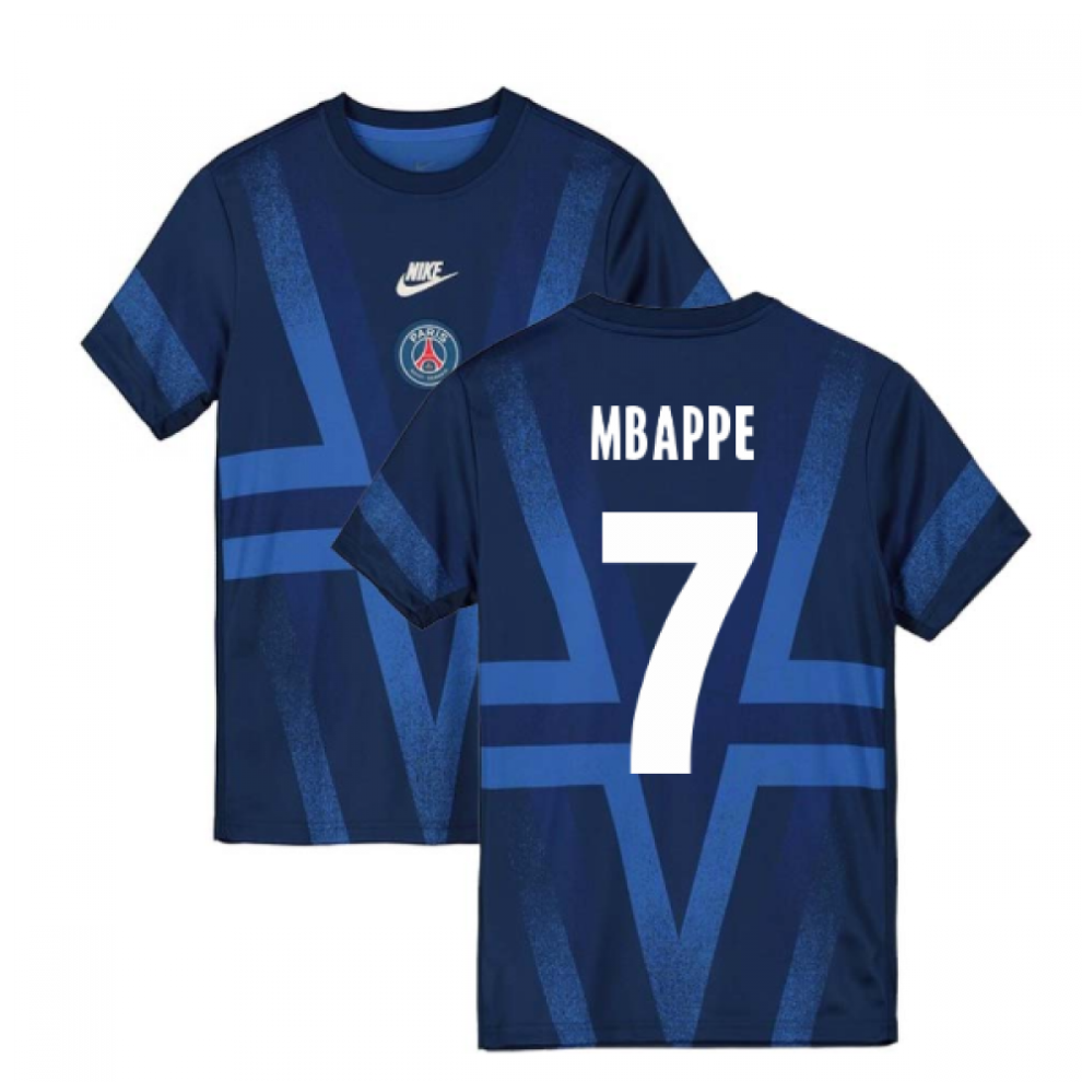 (XL) 2019-2020 PSG Nike Pre-Match Training Shirt (Blue) (MBAPPE 7)