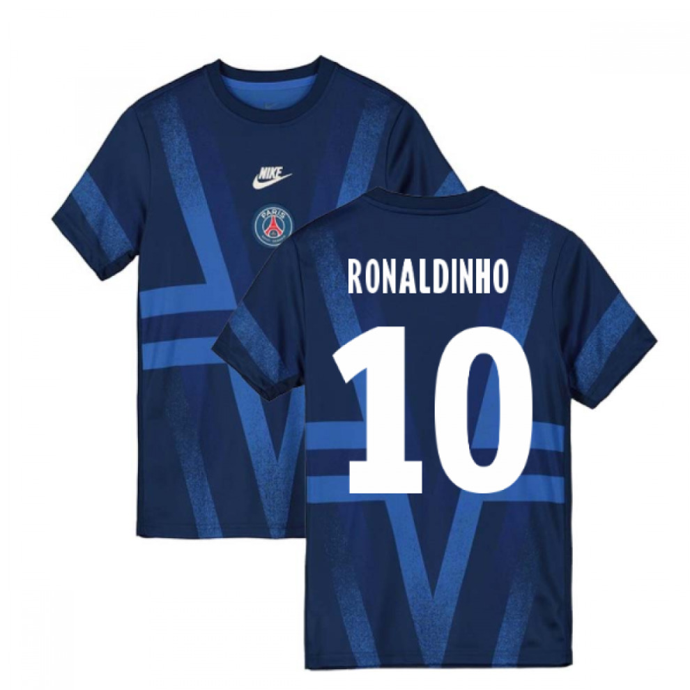 (XL) 2019-2020 PSG Nike Pre-Match Training Shirt (Blue) (RONALDINHO 10)