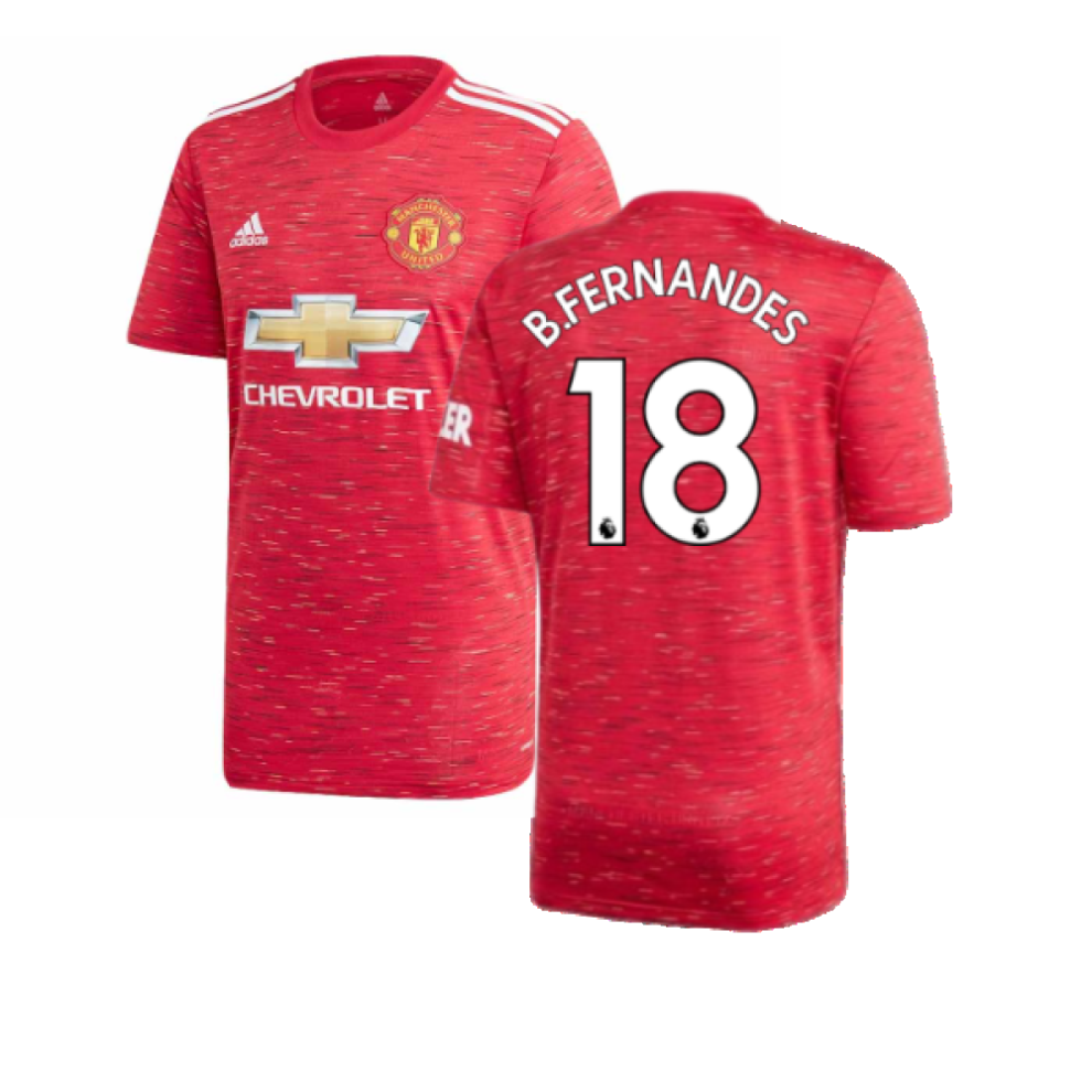 (L) 2020-2021 Man Utd Adidas Home Football Shirt (B.FERNANDES 18)