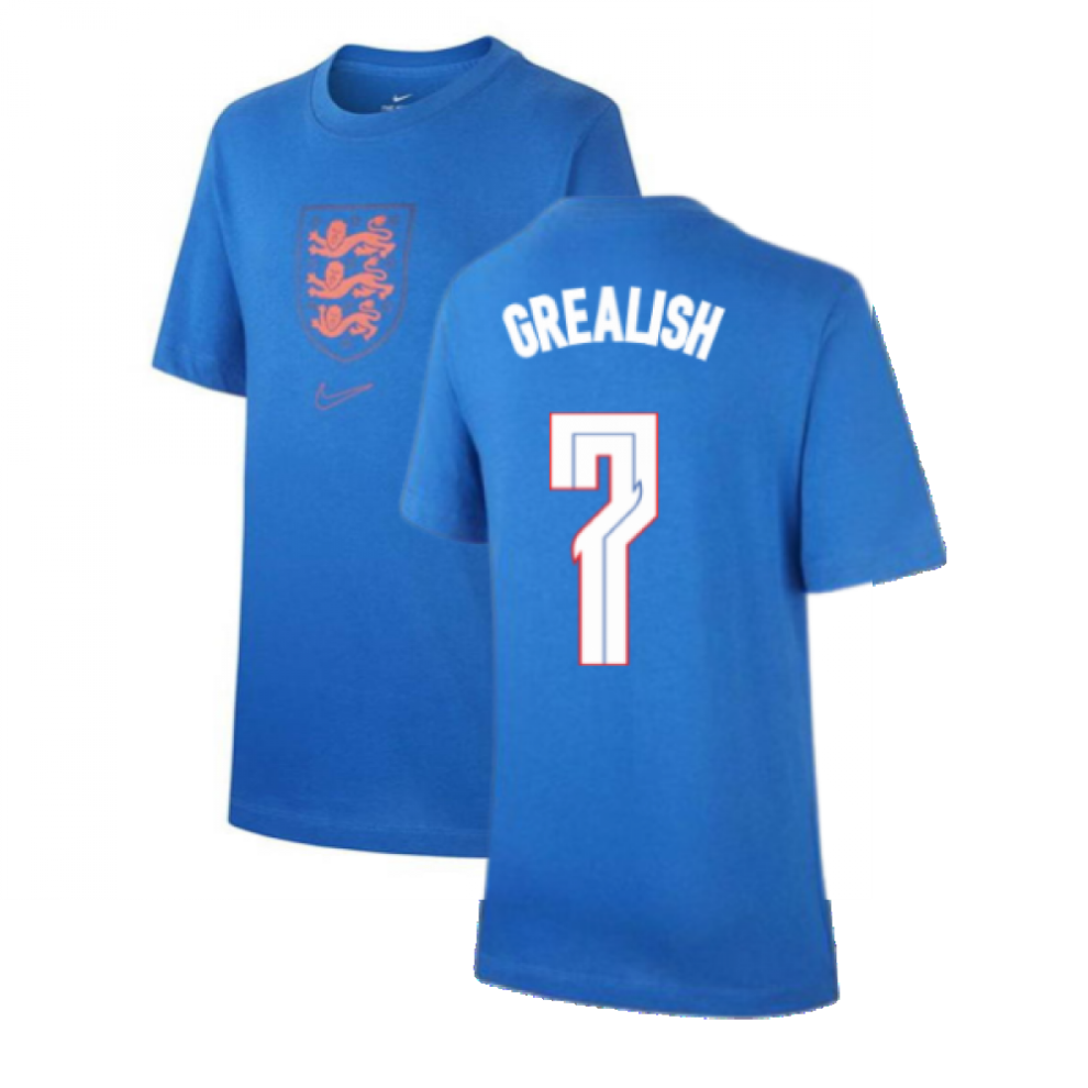 (MB) 2020-2021 England Nike Evergreen Crest Tee (Blue) - Kids (Grealish 7)