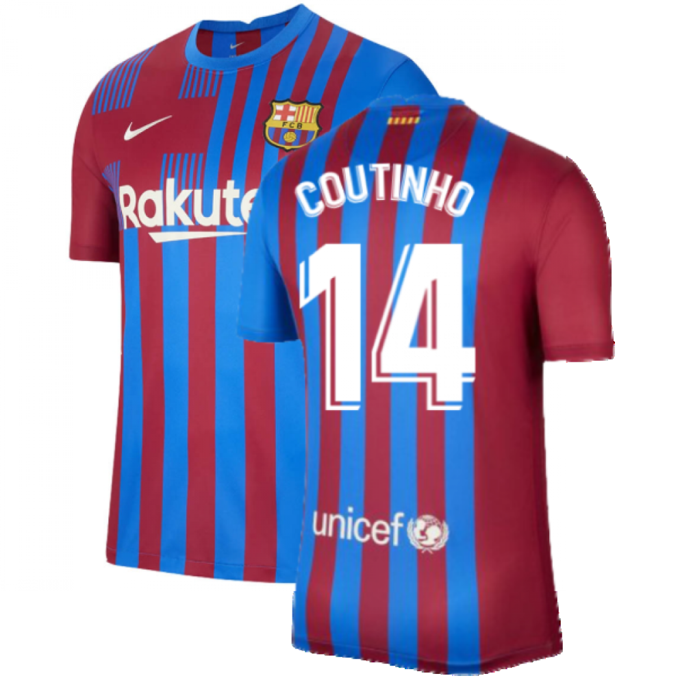 (XL) 2021-2022 Barcelona Home Shirt (COUTINHO 14)