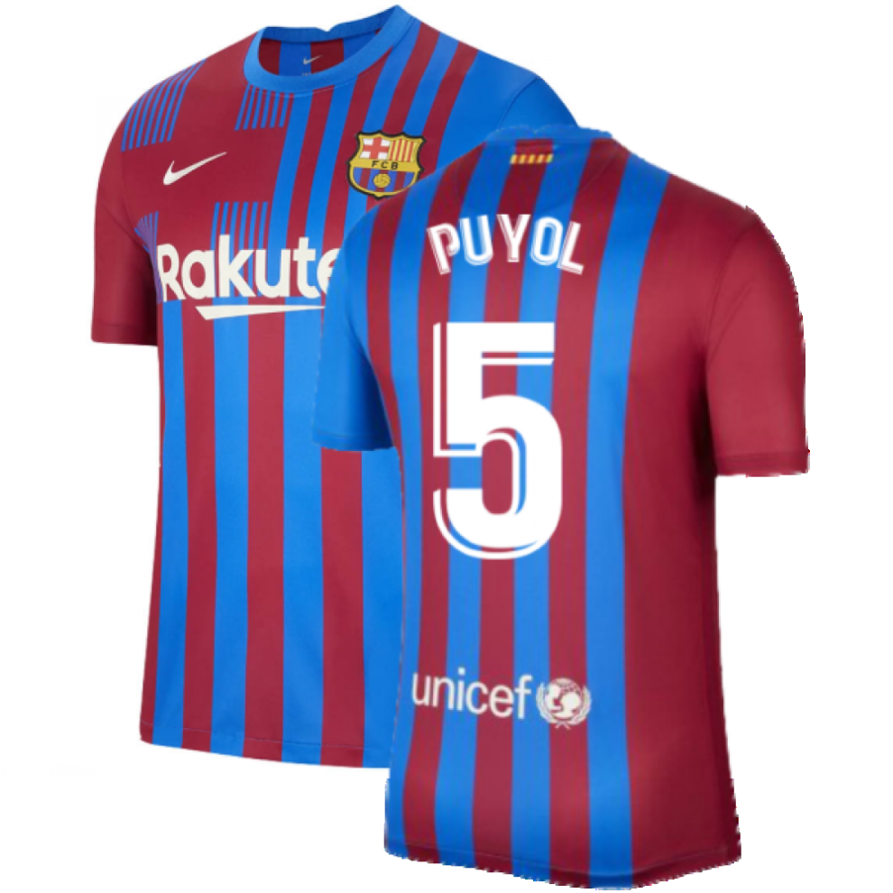 (L) 2021-2022 Barcelona Home Shirt (PUYOL 5)