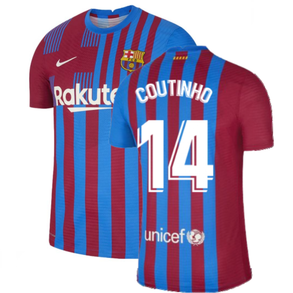 (XXL) 2021-2022 Barcelona Vapor Match Home Shirt (COUTINHO 14)