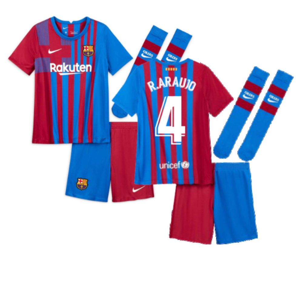 (XLB) 2021-2022 Barcelona Vapor Match Home Shirt (Kids) (R.ARAUJO 4)