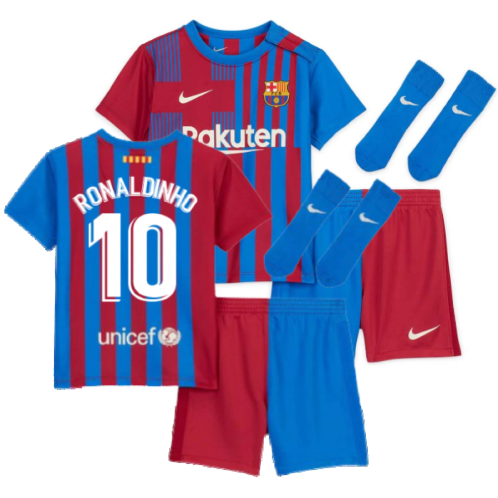 (6-9 Months) 2021-2022 Barcelona Infants Home Kit (RONALDINHO 10)